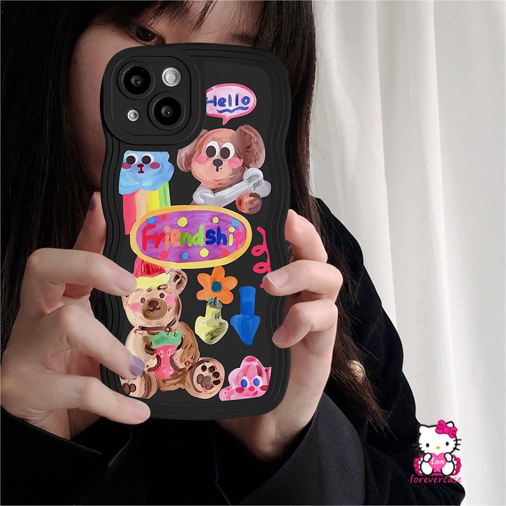 IPHONE Casing Pasangan Kompatibel Untuk Iphone13 11 14 12 Pro Max 6 6s 8 7 Plus XR 14Plus X XS Max SE 2020 Kartun Grafiti Anjing Lucu Populer Gadis Lucu Stiker Lembut Bergelombang Tepi Case