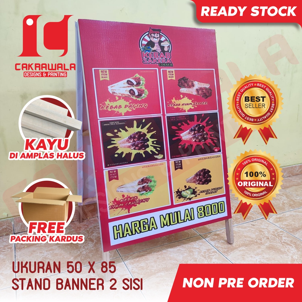 STAND BANNER KAYU UKURAN 50 X 85 - STANDING BANNER KAYU PROMO KEBAB ENAK - STANDING BANNER KAYU - SE