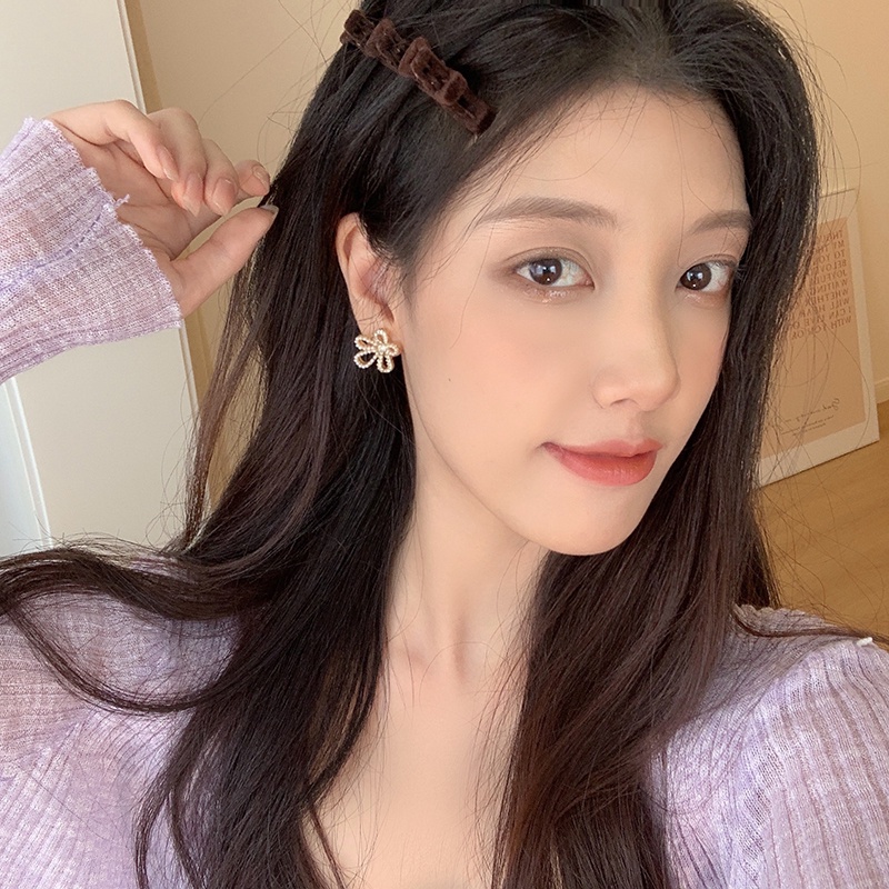 S925 Perak Disepuh Mutiara Zirkon Bunga Anting Ear Studs Untuk Wanita Gadis Fashion Perhiasan