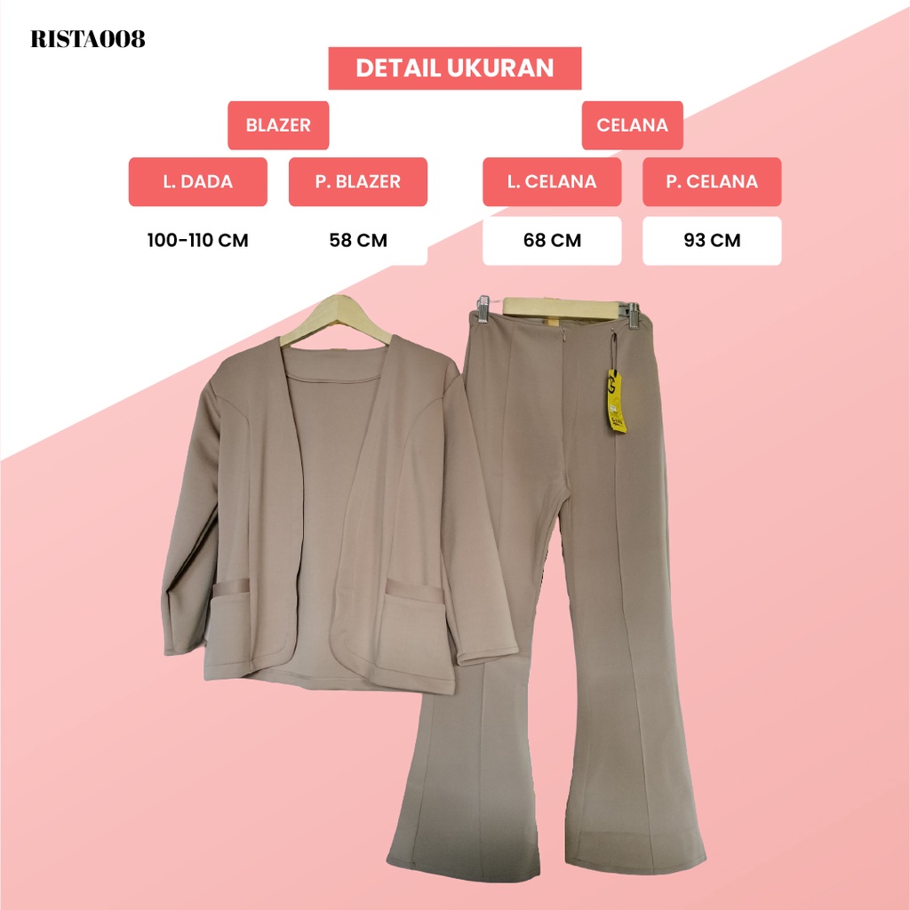 One Set Pakaian Formal Jas Blazer Scuba Dan Celana Cutbray Polos Wanita Kekinian