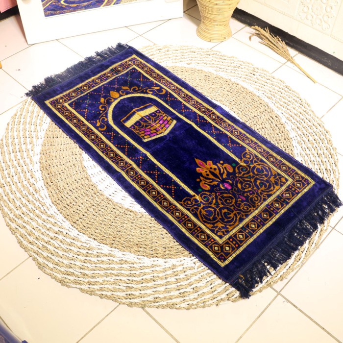 Sajadah sajadah turki halus tebal grosir murah ukuran sedang 55×105 cm - Biru(F0O3) BISA COD Sajadah