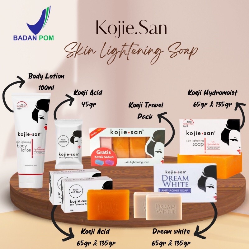 Kojie San Skin Lightening Soap Kojic Acid, Dream White hydra moist body lotion 45g  65g 135g kojiesa