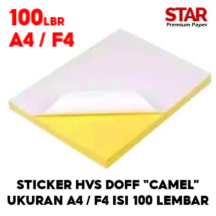 

[100 LEMBAR] Kertas Sticker HVS Doff Camel ukuran A4 / F4 | isi 100 lembar
