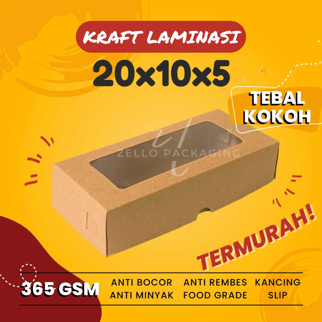 

Kotak Brownies Cake Box Kemasan Kue Snack Kraft Jendela 20x10x5