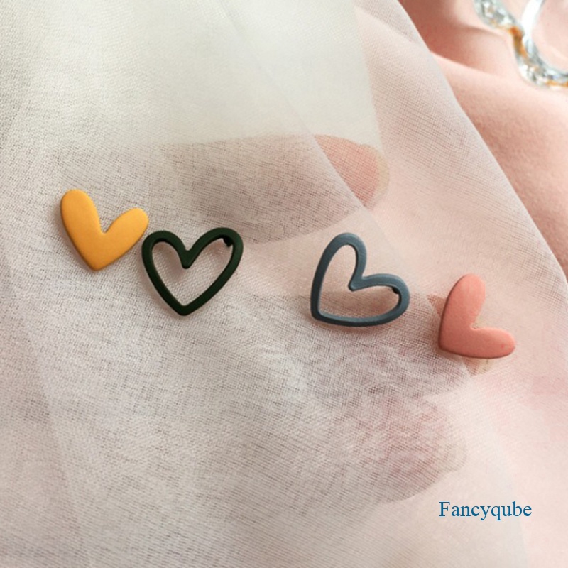 Tren Asimetris Anting Hati Berongga Untuk Wanita Gadis Cantik Lucu Perhiasan Pesta Korea Kuning Biru Manis Anting Pejantan