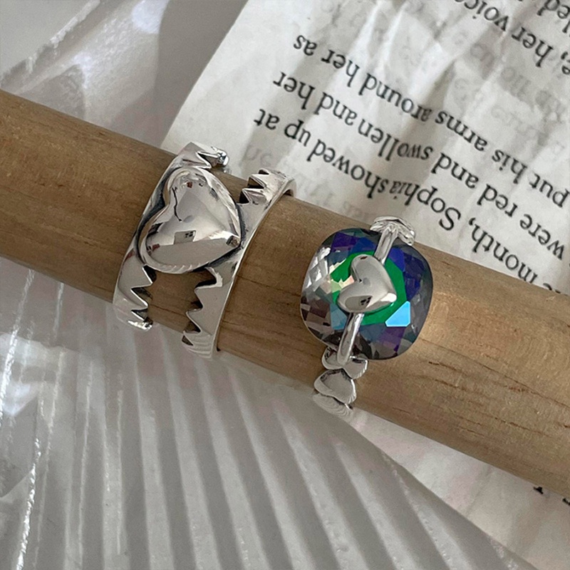 Cincin Geometris Hati Zirkon Berkilau Untuk Wanita Pasangan Vintage Punk Klasik Trendi Elegan Handmade Pesta Perhiasan Hadiah