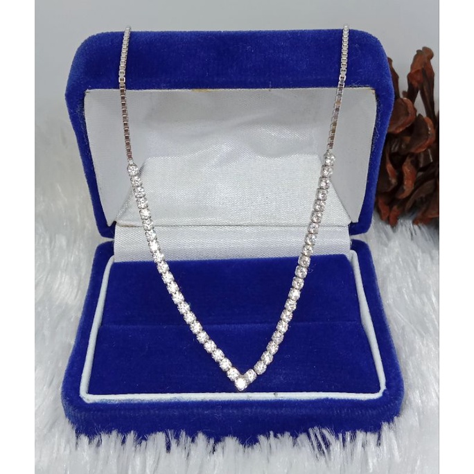 kalung serut mata V, emas putih kadar 375(8k)