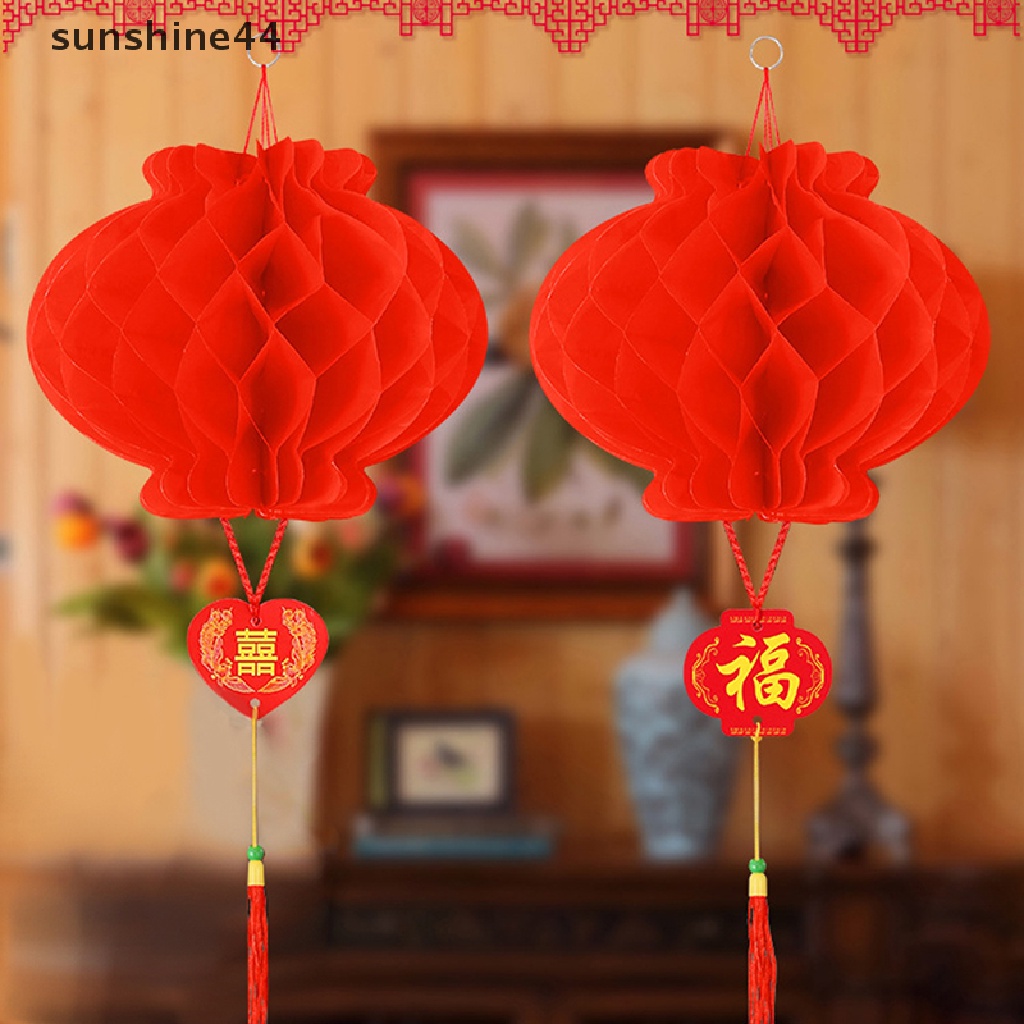 Sunshine 10PCS Lampion Kertas Merah Anti Air Untuk Dekorasi Festival Musim Semi Imlek.