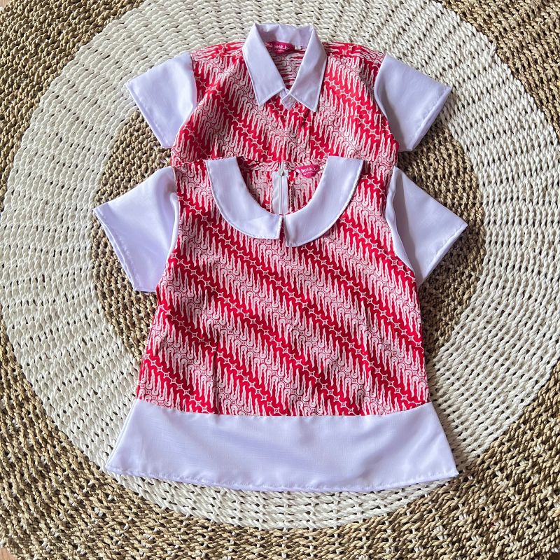 Couple Blus Batik Anak Dan Kemeja Batik Anak Parangan Kecil Merah Couple Blus Batik Anak Perempuan