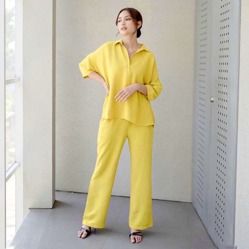 One Set Crincle Airflow Batwing Oversize Setelan Jumbo LD 155 kerah kemeja