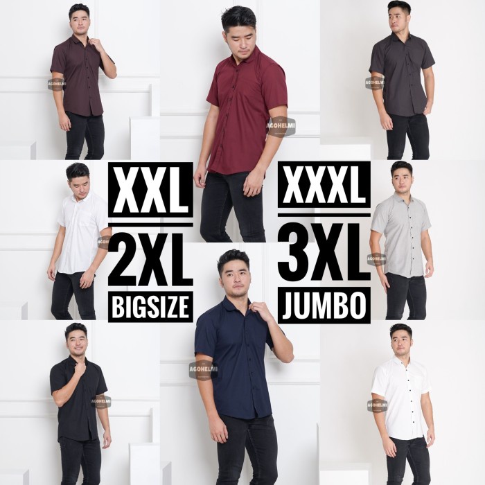 kemeja Kemeja Lengan Pendek Pria Polos Big Size XXXL TripleXL 3XL Jumbo - Hitam, L(Z2Y7) Kemeja Pria