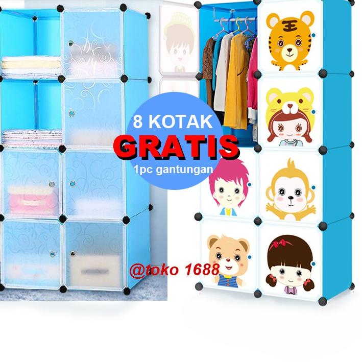 Depan1 Lemari pakaian plastik rak seaguna susun lemari baju anak 8 pintu/kotak/susun