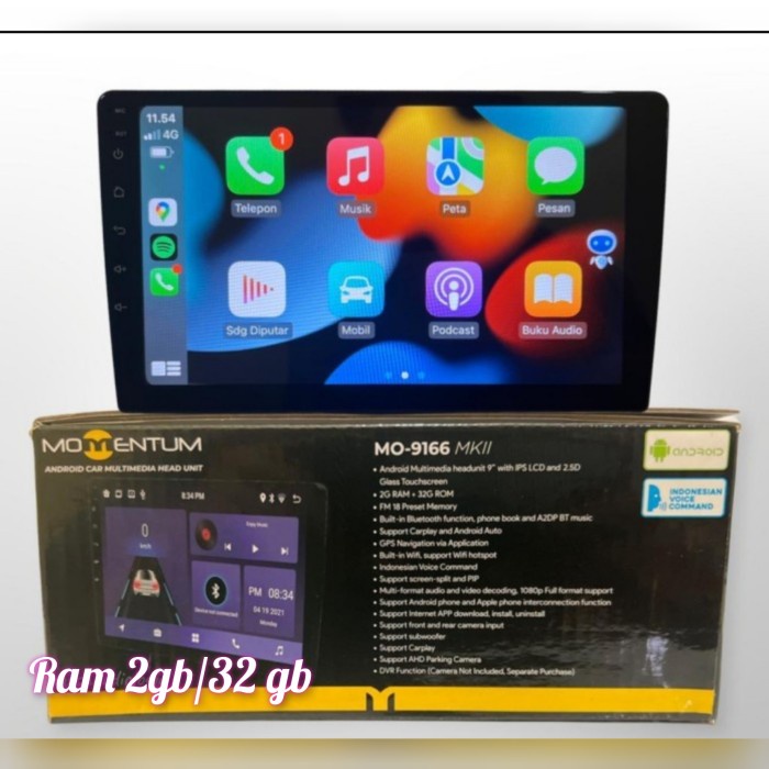 Headunit Head Unit Android 9" Momentum Mo-9166 Mkii Android Auto Apple Carplay