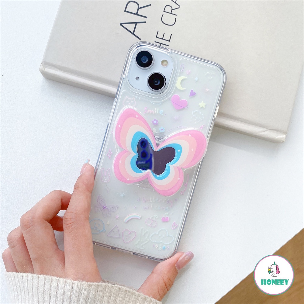 Soft Case TPU Desain Butterfly Star Moon Dengan Stand Holder Kickstand Untuk IPhone 14 13 12 11 Pro Max