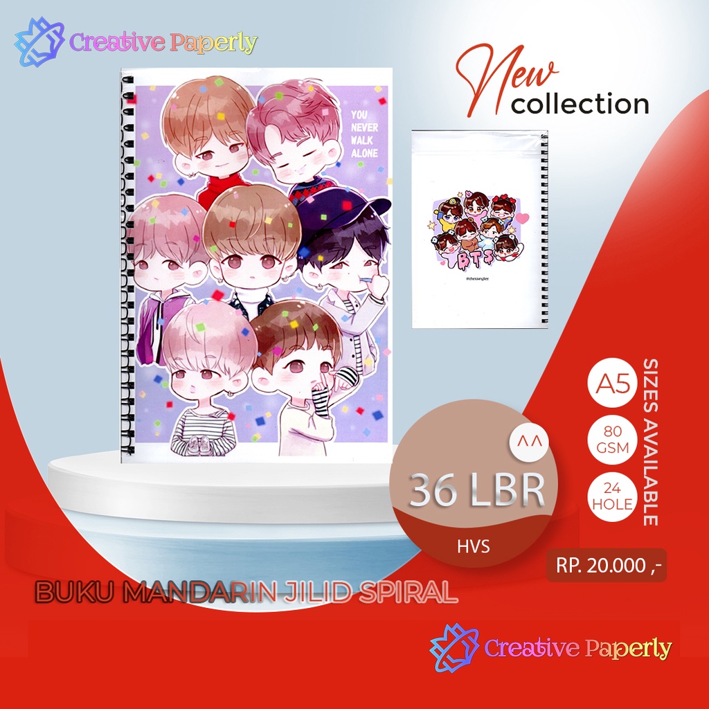 

Bookpaper Loose Leaf BUKU MANDARIN JILID SPIRAL Kertas Binder/ Isi Notes - (A5) 36 lbr