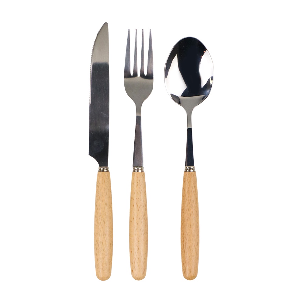 BearPaw Set Perlengkapan Makan Sendok Garpu Pisau Wooden Handle 4 PCS