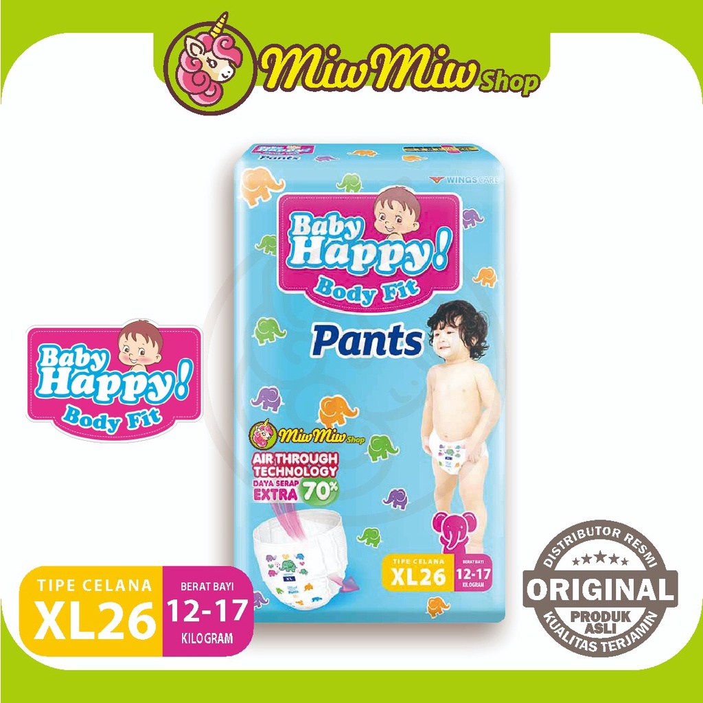 BABY HAPPY Pants S M L XL XXL (Diapers Pampers Popok Celana Bayi Body Fit) Original WINGS CARE