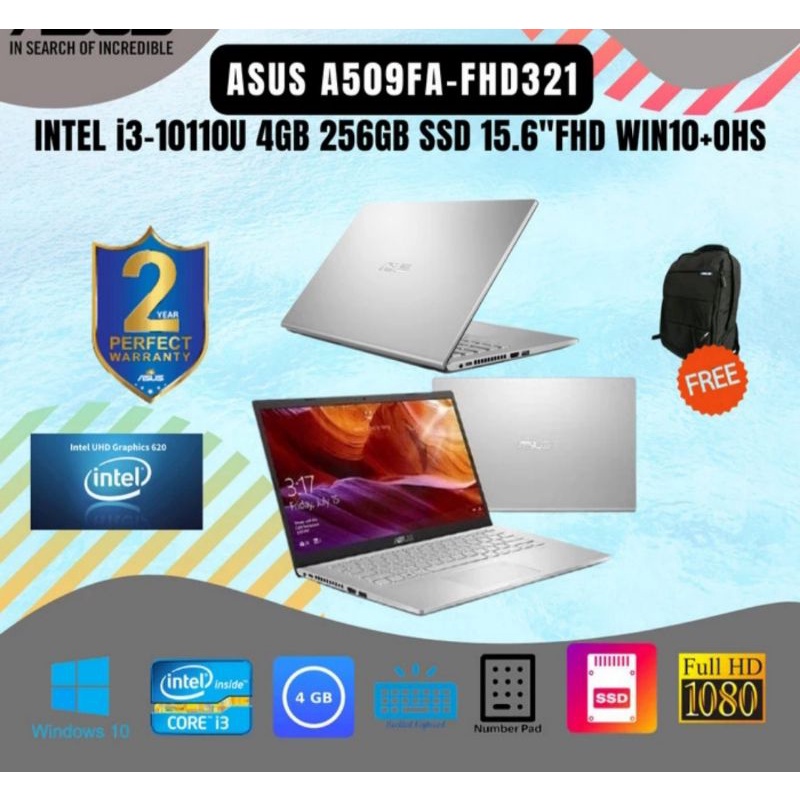 DIJUAL CEPAT ASUS A509FA-FHD321 I3 10110U 4GB 256GB SSD 15.6" FHD WIN10+OHS SILVER SECOND