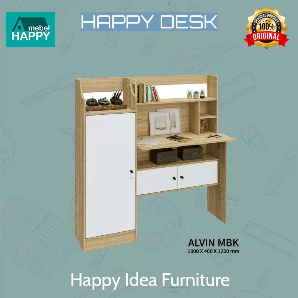 HAPPY IDEA - Meja Belajar Minimalis + Lemari Pakaian / Lemari Buku Meja Tulis Meja Komputer Laptop A
