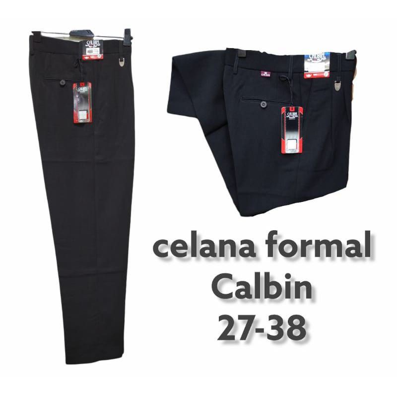 Celana Bahan Rample Formal Pria Navy Hitam Calbin Reguler Original