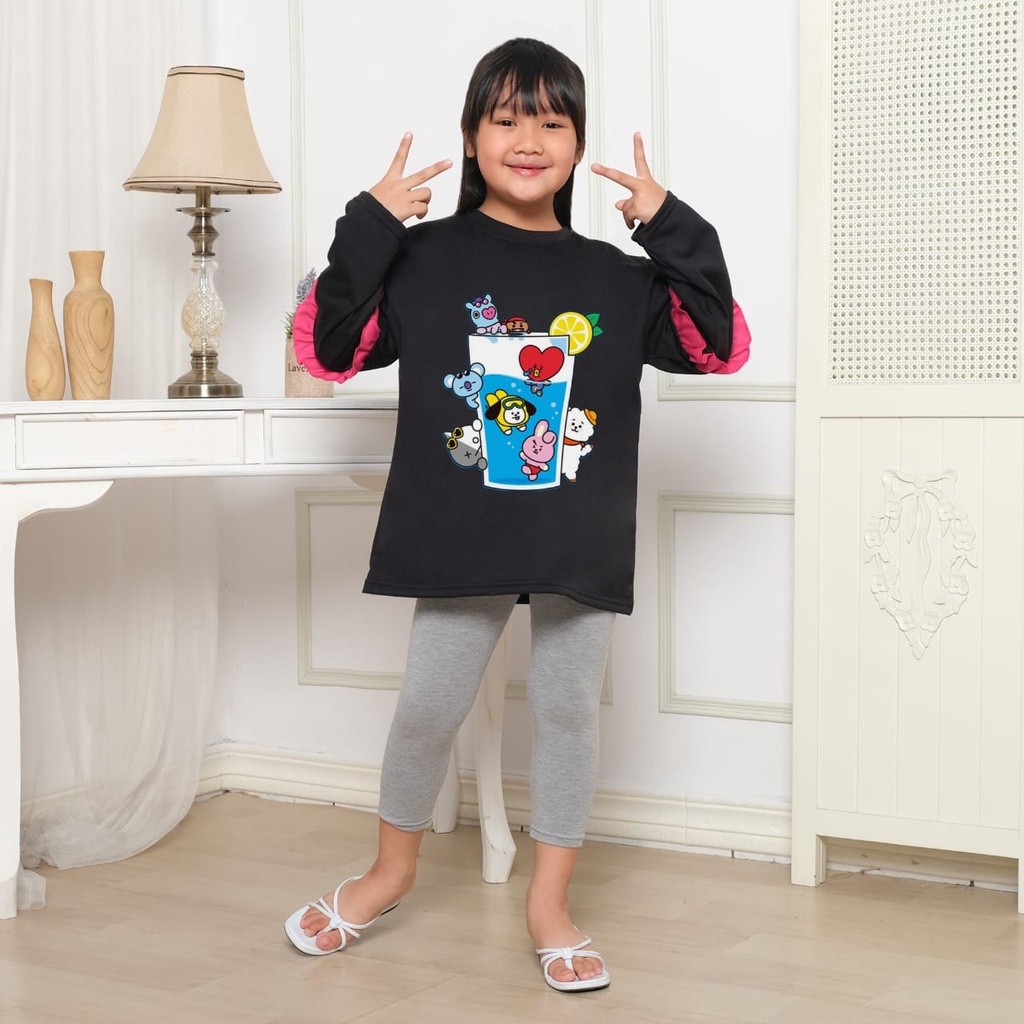 Hzl_outfit Baju Kaos Naswa Anak Cewek BT21 GELAS/ Baju Lengan Panjang