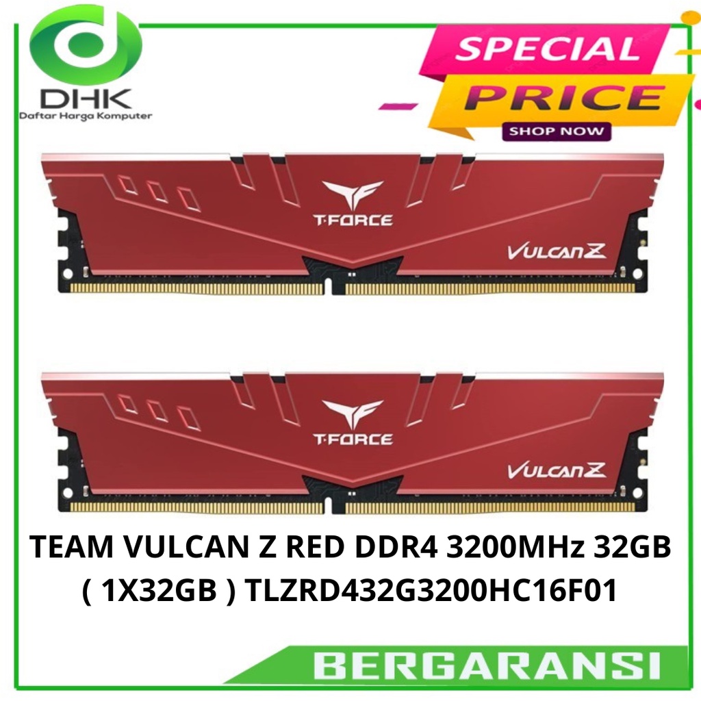 TEAM VULCAN Z RED DDR4 3200MHz 32GB ( 1X32GB ) TLZRD432G3200HC16F01