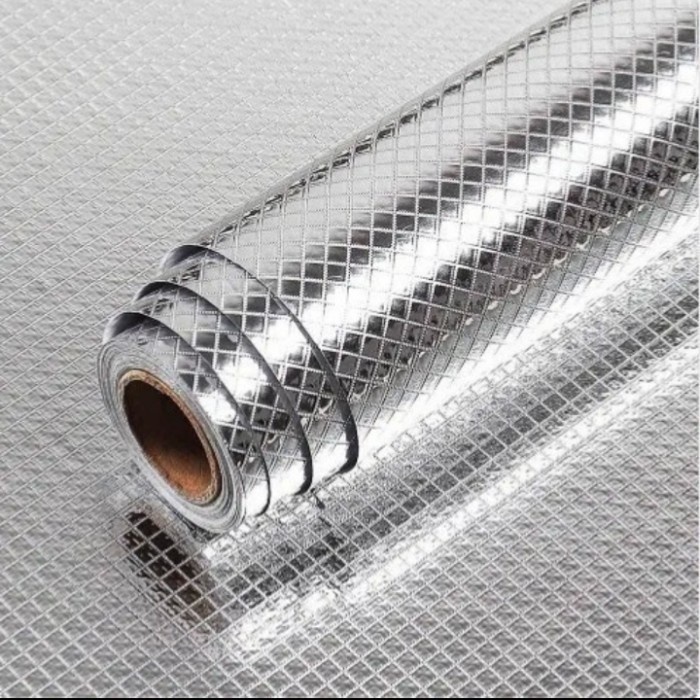Wallpaper dinding dapur 3d anti panas motif kotak alumunium foil