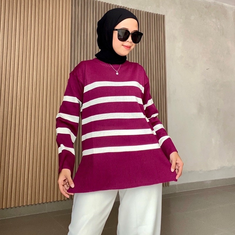 Wilona Premium Sweater Rajut Knit Stripe