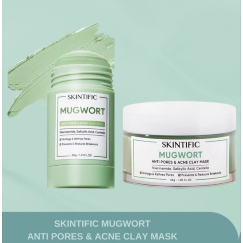 SKINTIFIC MUGWORT ANTI PORES &amp; ACNE CLAY MASK 55g BPOM