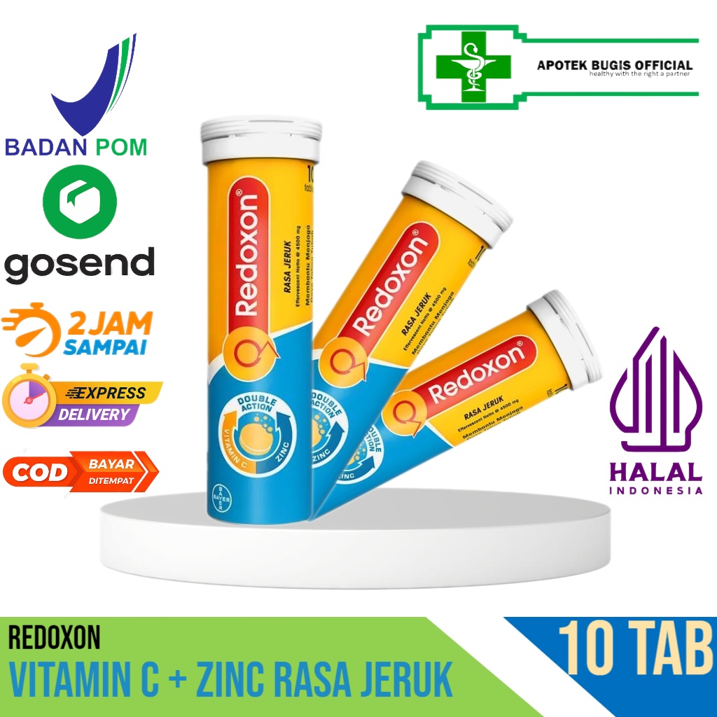 Redoxon Vitamin C + Zinc Rasa Jeruk isi 10 Tablet - Menjaga Daya Tahan Tubuh