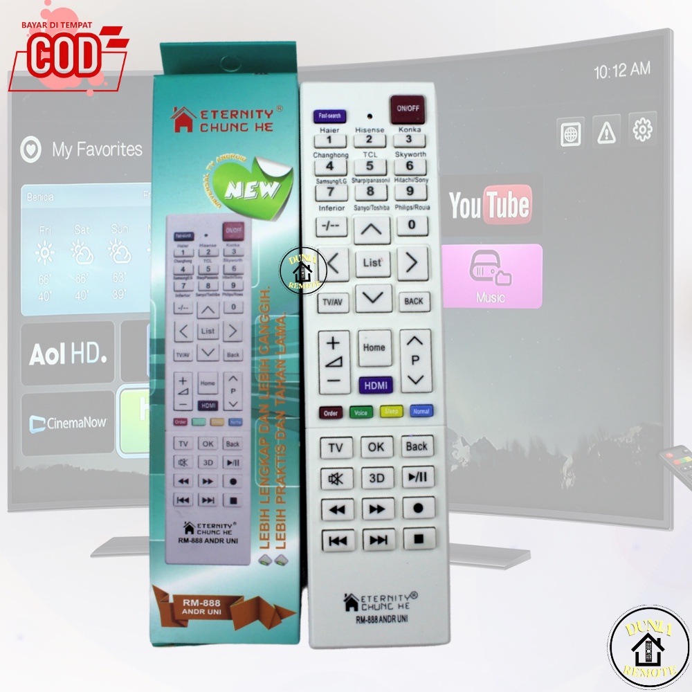 Remot Remote TV Smart Android Multi RM888 ANDR LED LCD Universal berbagai merk (coocaa, Changhong, TCL, DLL)