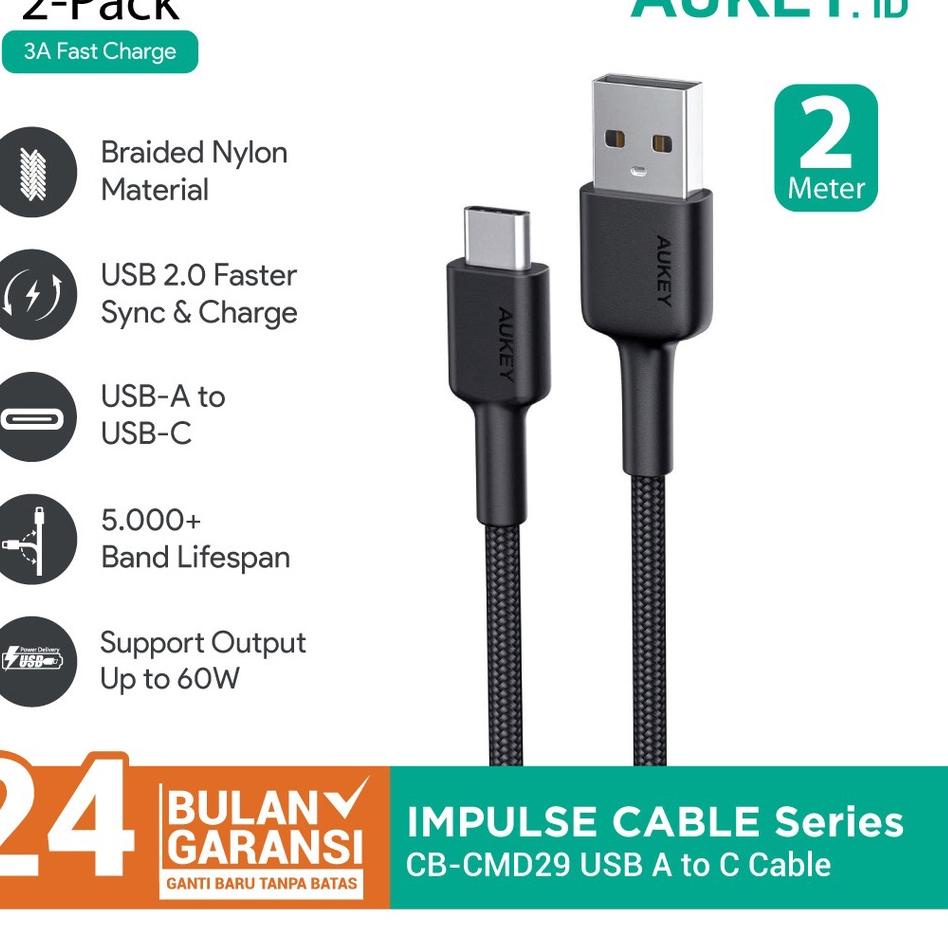 ◄ Kabel Charger Aukey CB-CMD29 USB A to C Braided Nylon 2M (2 Pack) -  ➥