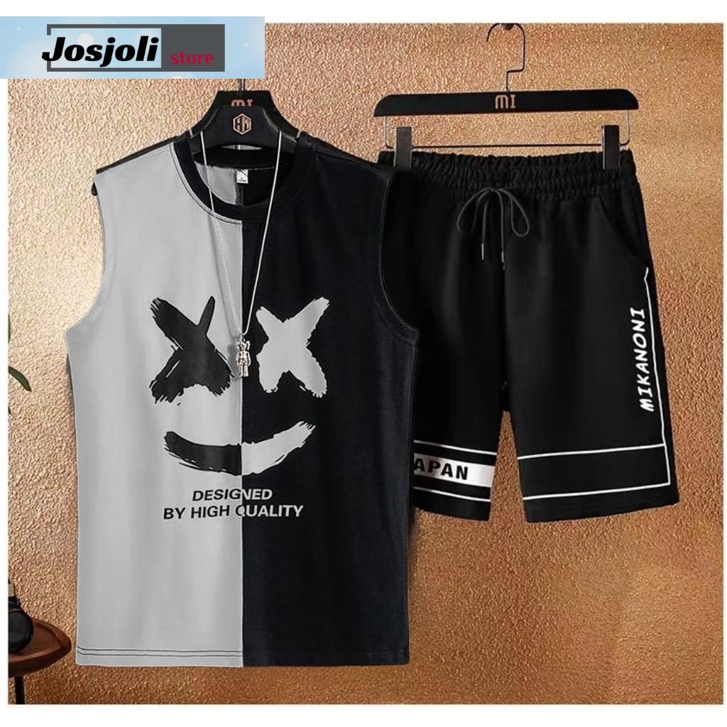 JOSJOLI_STORE/Stelan Singlet Mello/Satu Stel Atasan dan Bawahan Pria Dewasa/Fit to L