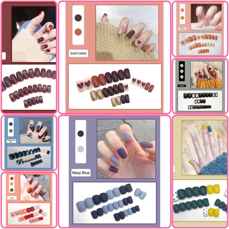 fake nails 24 kuku/pcs sudah ada lem cair kuku palsu lucu korean style kuku wisuda wedding