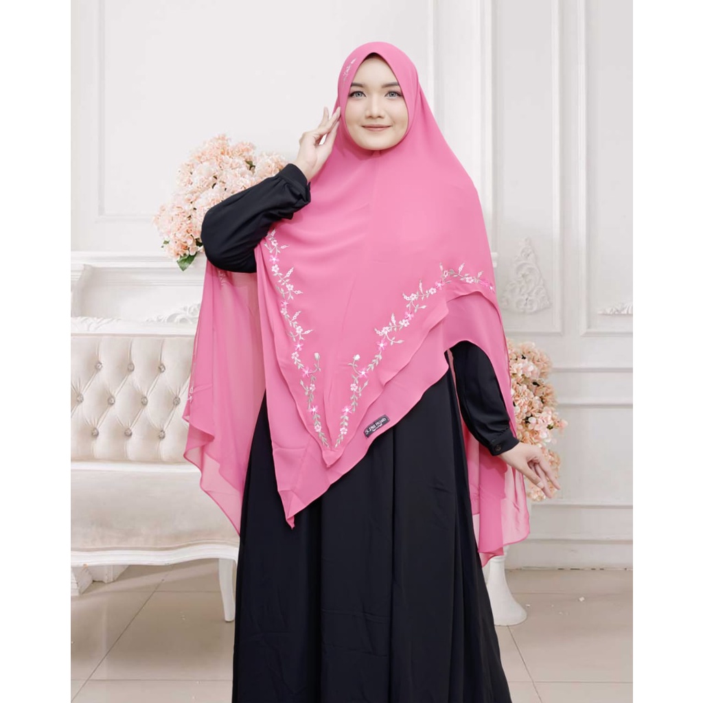 KHIMAR SAHLA bordir keliling/khimar bordir/khimar terbaru/hijab ceruty 2 layer  original jns hijab