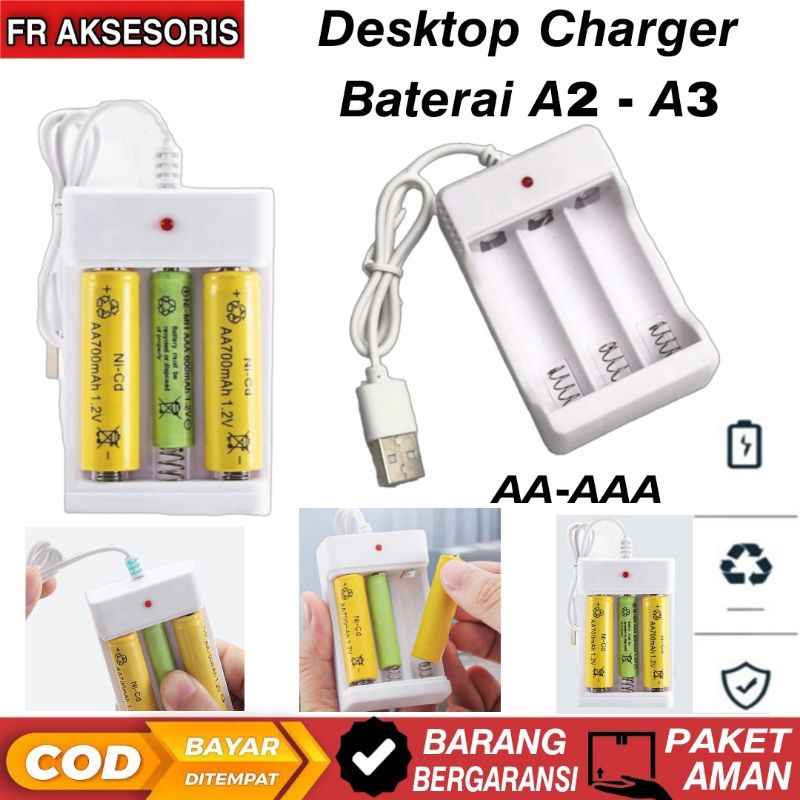 Jual Dekstop Charger Baterai A2 A3 USB Charger Baterai Isi Ulang 3 Slot ...