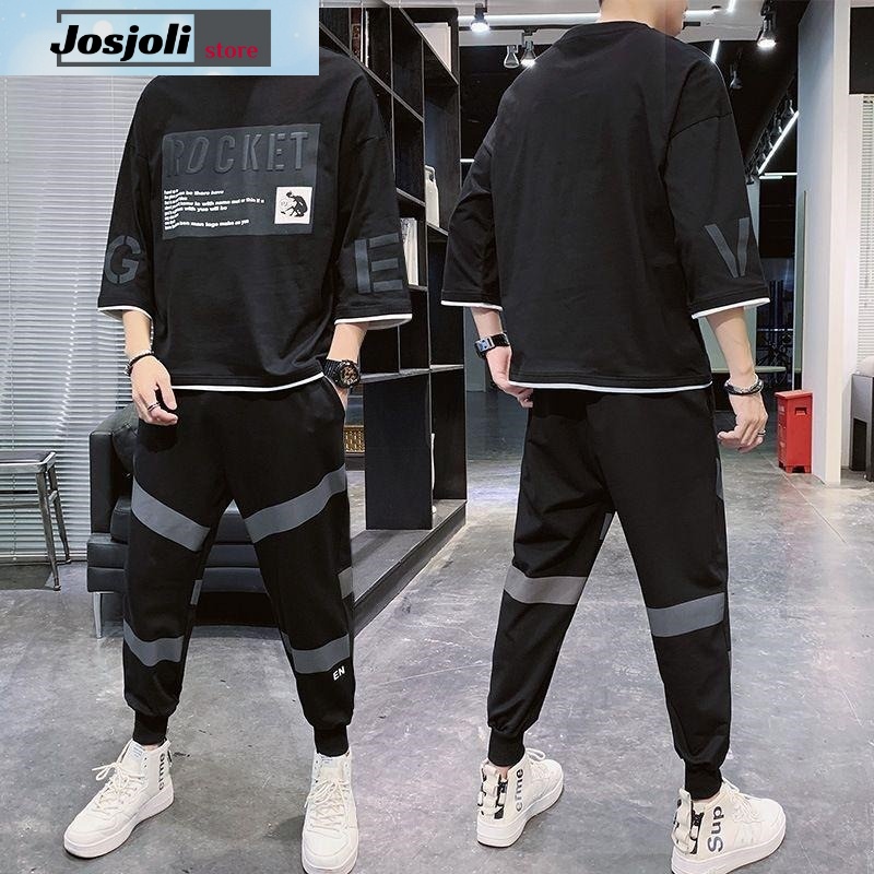 JOSJOLI_STORE/Stelan Oversize Rocket/Satu Stel Atasan dan Bawahan Pria Dewaa/Fit to L