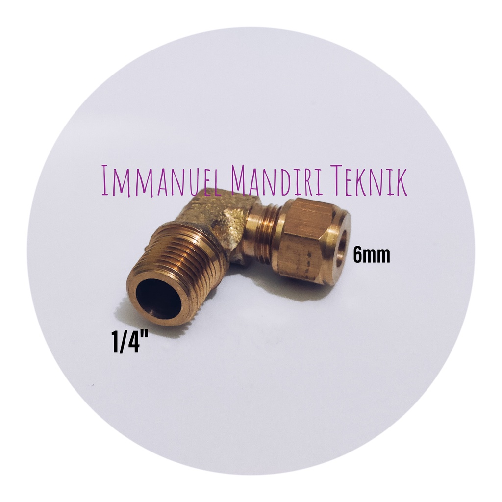 Nepel pipa tembaga 1/4 x 6mm cincin / Male connector elbow 1/4 x 6mm