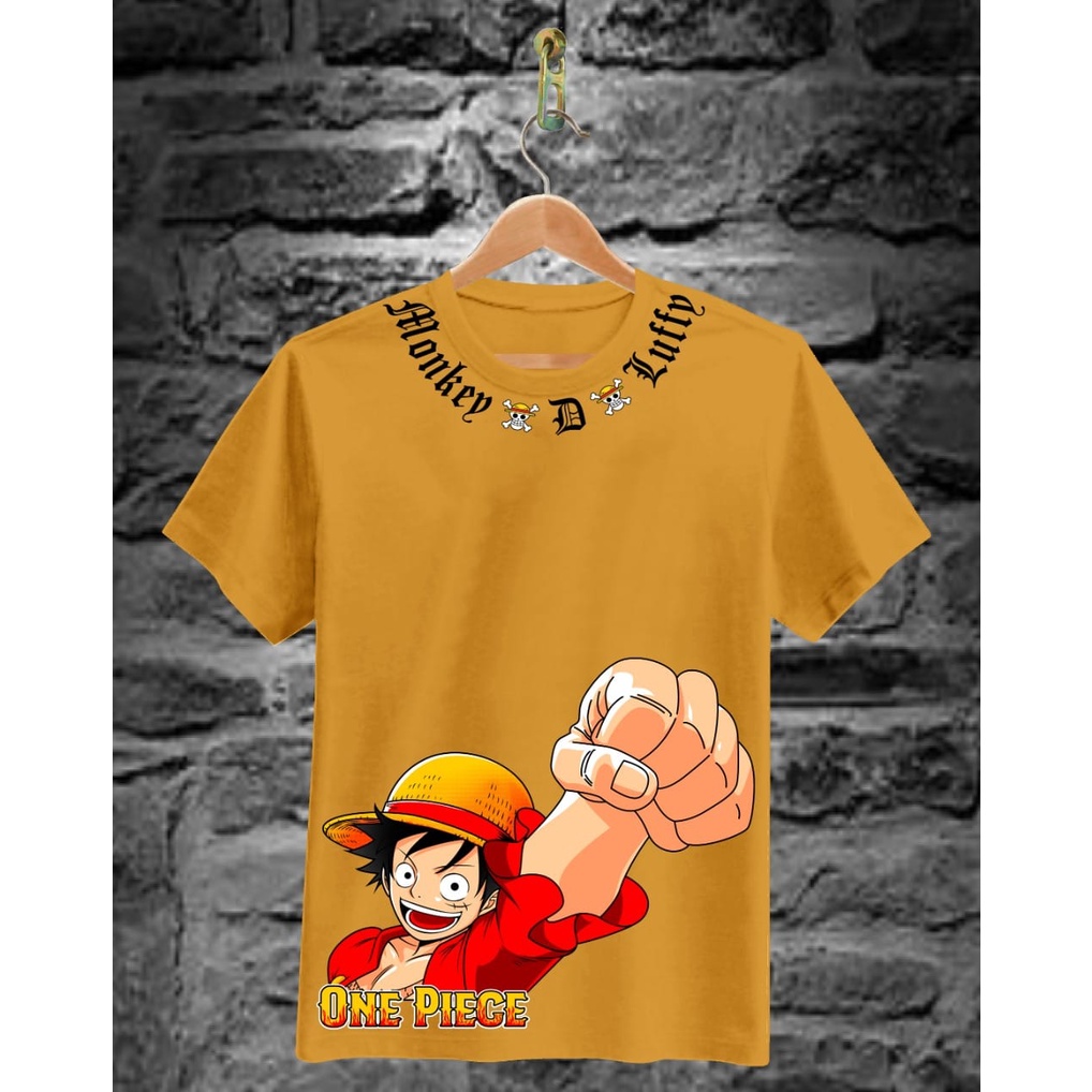 Kaos Tshirt Pria Terbaru Samurai Jepang Luffy Kalung Warna Kuning Distro Lengan Pendek Motif Sablon Bergambar Keren