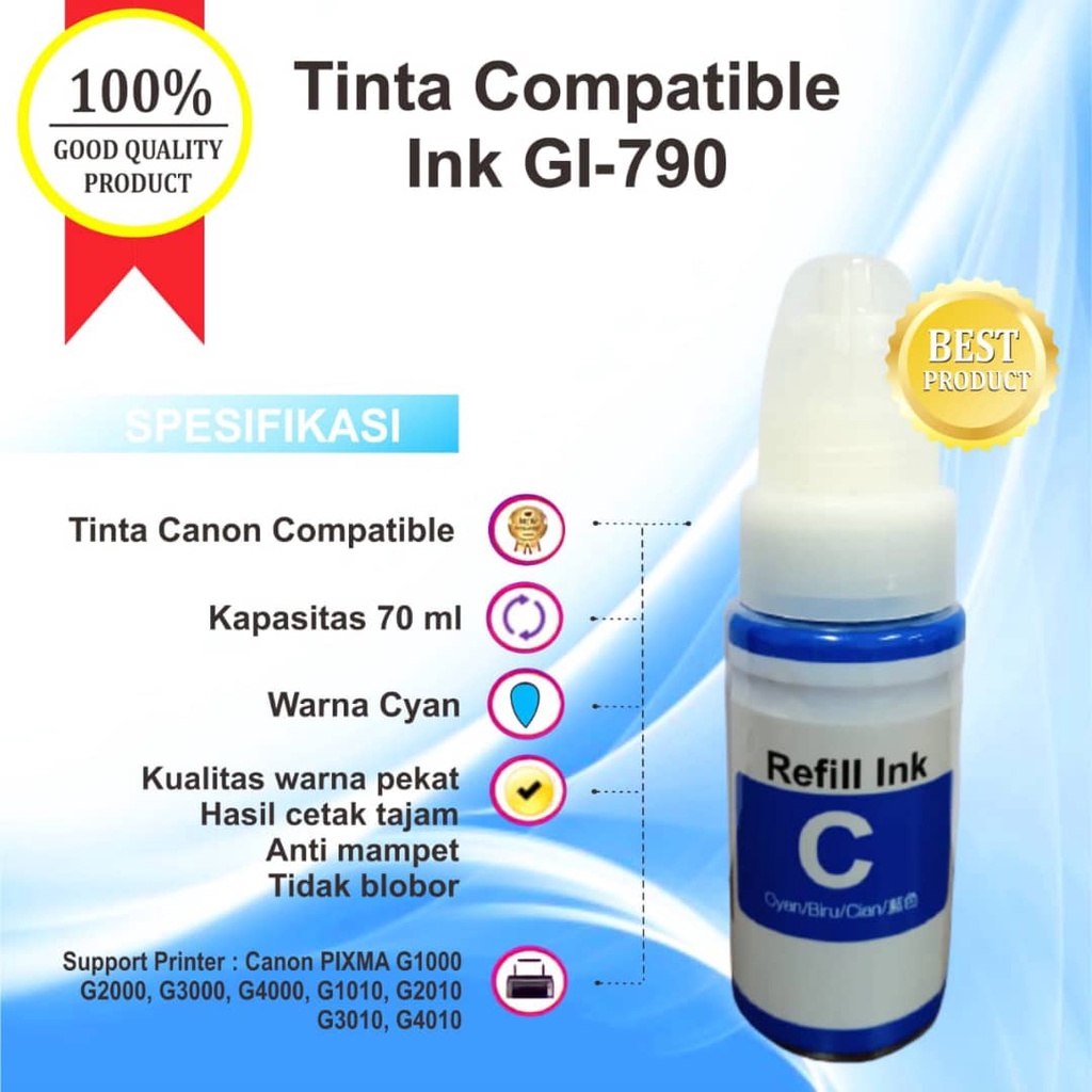 Tinta GI-790 Premium Refill Printer Canon G1000 G2000 G3000 G4000 G1010 G2010 G3010 G4010