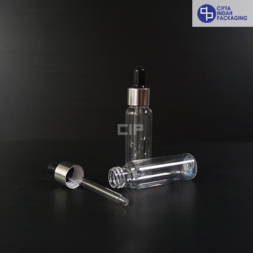 Botol Plastik Pipet 30 ml Bening - Ring Silver Karet Hitam