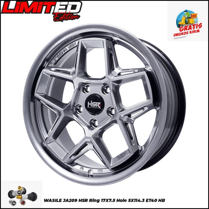 veleg mobil ring 17 velg mobil HSR WASILE R17 velg mobil lubang 5 velg mobil lebar 7,5 pelek mobil r