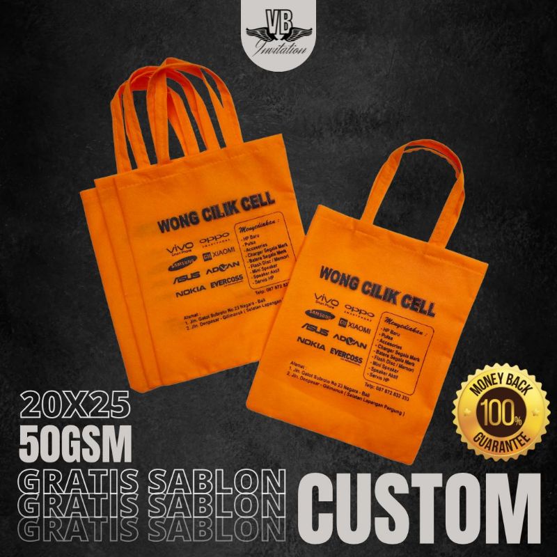 TAS PROMOSI OLSHOP SEMINAR COSMETIC FREE SABLON TAS SOUVENIR PERUSAHAAN TERMURAH F 20X25 50GSM