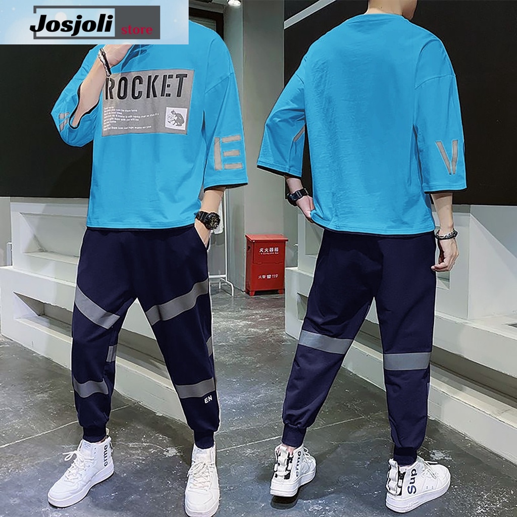 JOSJOLI_STORE/Stelan Oversize Rocket/Satu Stel Atasan dan Bawahan Pria Dewaa/Fit to L