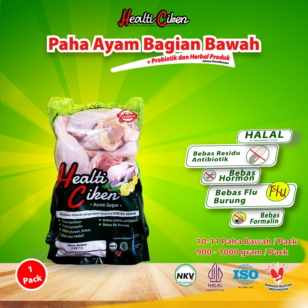 

HEALTI CIKEN Paha Ayam Bawah | Ayam + Probiotik & Herbal Produk | Daging Ayam Sehat | Healti Ciken | 0.9 - 1 kg / Pack