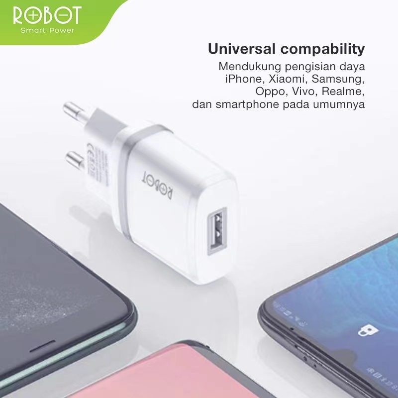 Charger 1A ROBOT RT-K7 White FREE Kabel MICRO USB Garansi Resmi 1 Tahun