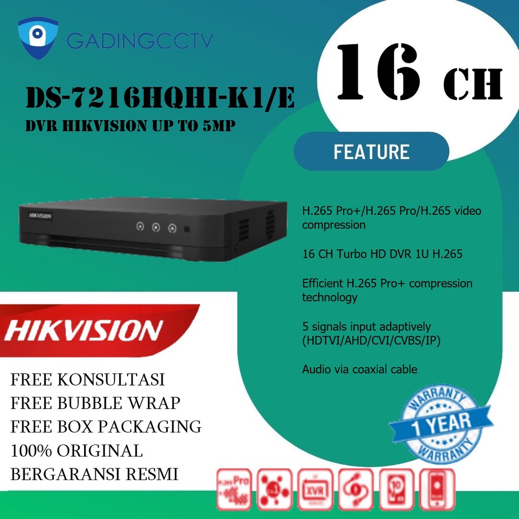 HIKVISION CCTV 16 Channel DS-7216HQHI-K1/E
