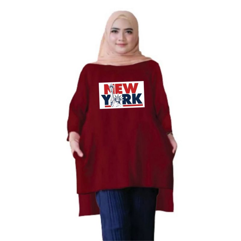 Atasan Baju Tunik Kaos Wanita Dewasa Oversize LD 130 Cm Terbaru 2023 Viral Gambar DTF Bahan Kaos Babyterry . Atasan Baju Wanita Santai Tunik Wanita Dewasa CewekJumbo Kekinian Murah Big Size NEW YORK