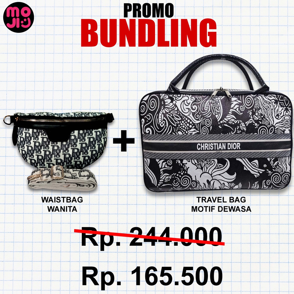 PAKET BUNDLING Waist Bag Wanita Import + Travel Bag Motif Dewasa