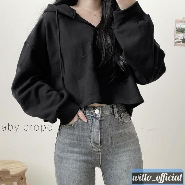 TWN.11Ja23d ◦ BABY CROPE HOODIE | jaket wanita sweater crop top - outfit wanita - atasan